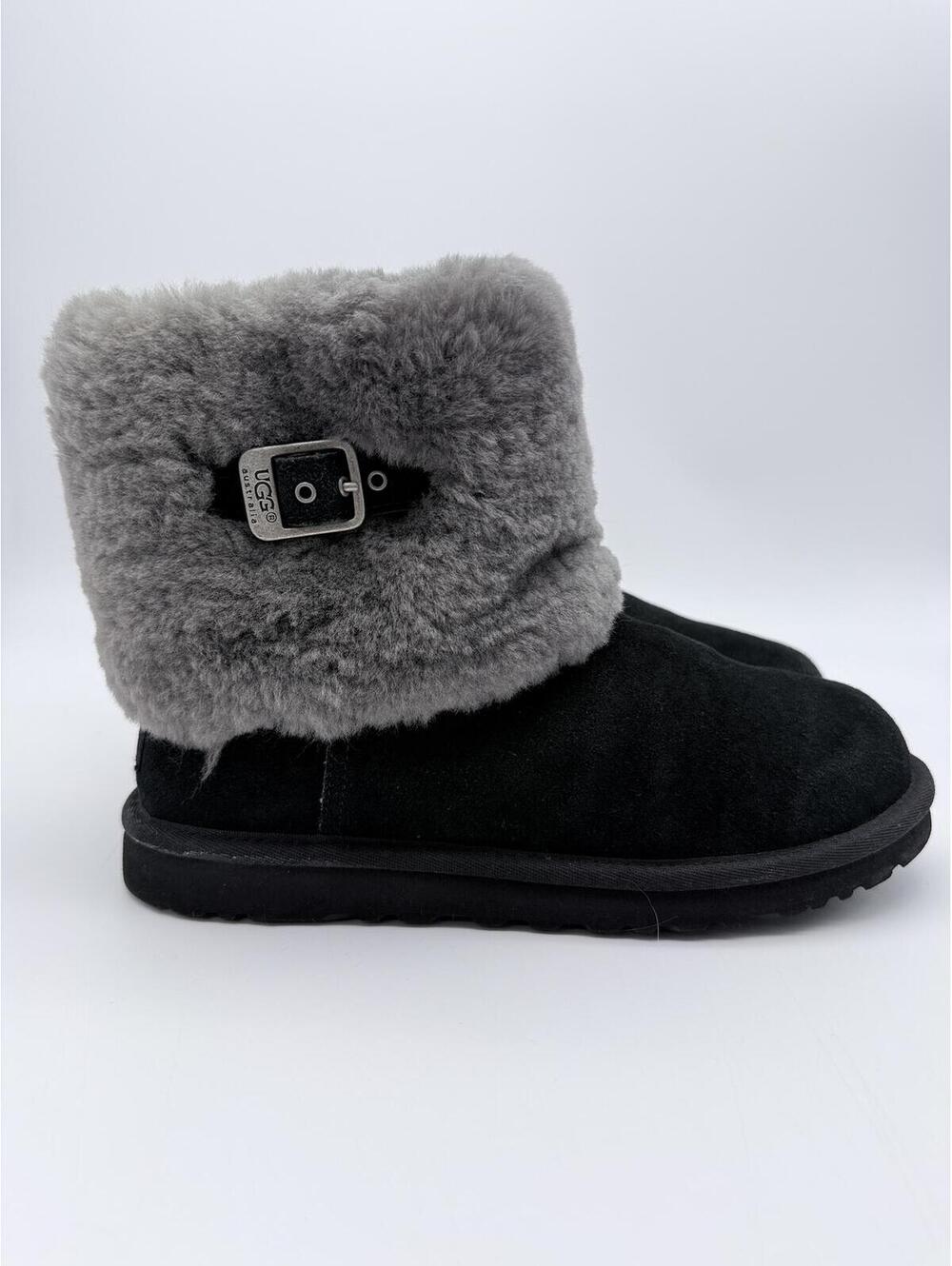 UGG Ellee Womens Size 9‎ Black Suede Sheepskin Buckle Cuff Boot 1002741